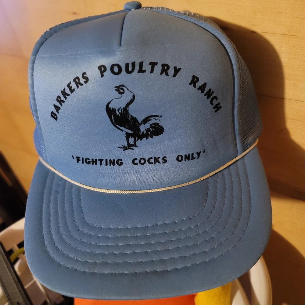 Vintage Blue Trucker Hat with Rooster Print - Picture 2 of 4